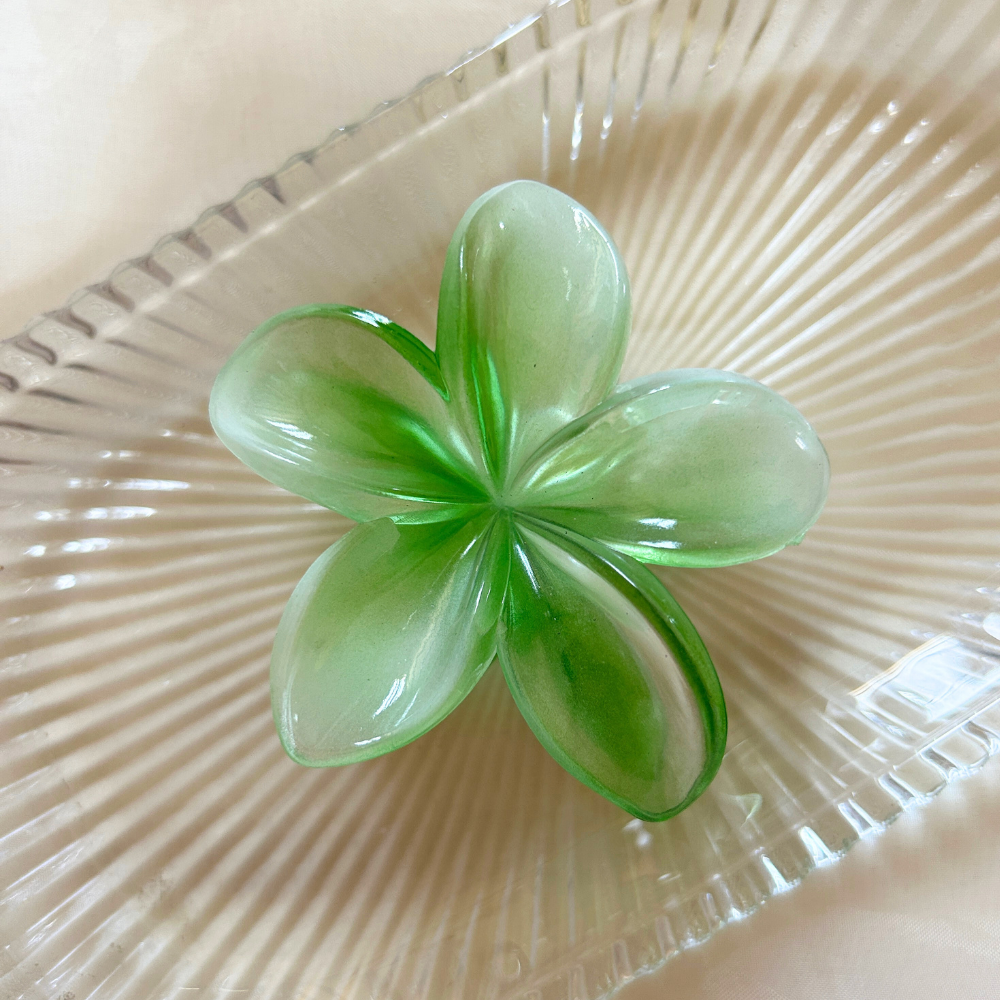 Green Flower Claw Clip - Medium