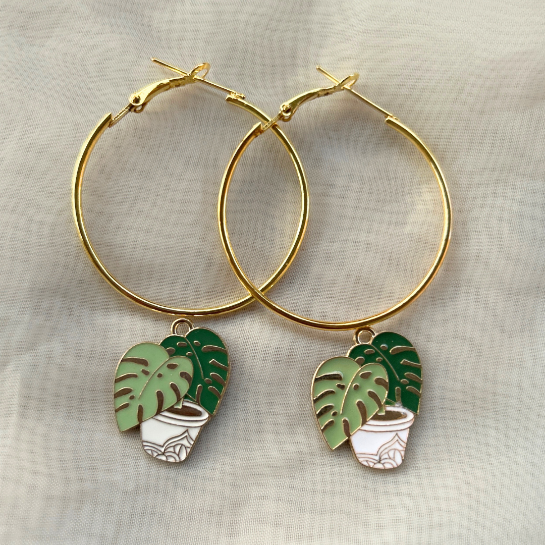 Montsera Plant Hoop Earrings
