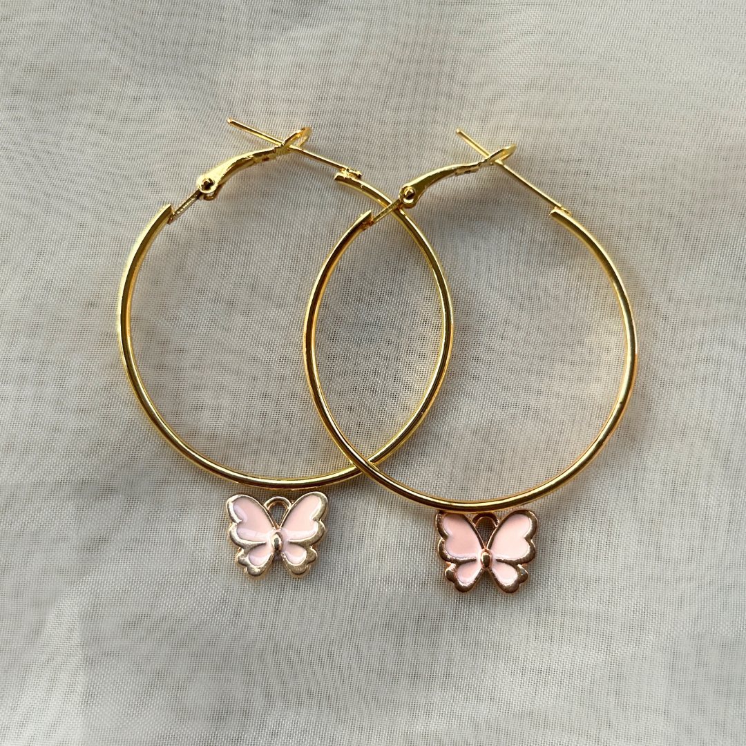 Butterfly Hoop Earrings - Pink