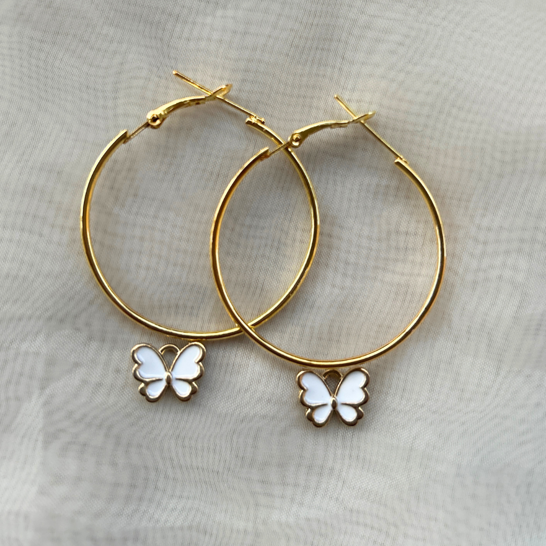Butterfly Hoop earrings - White