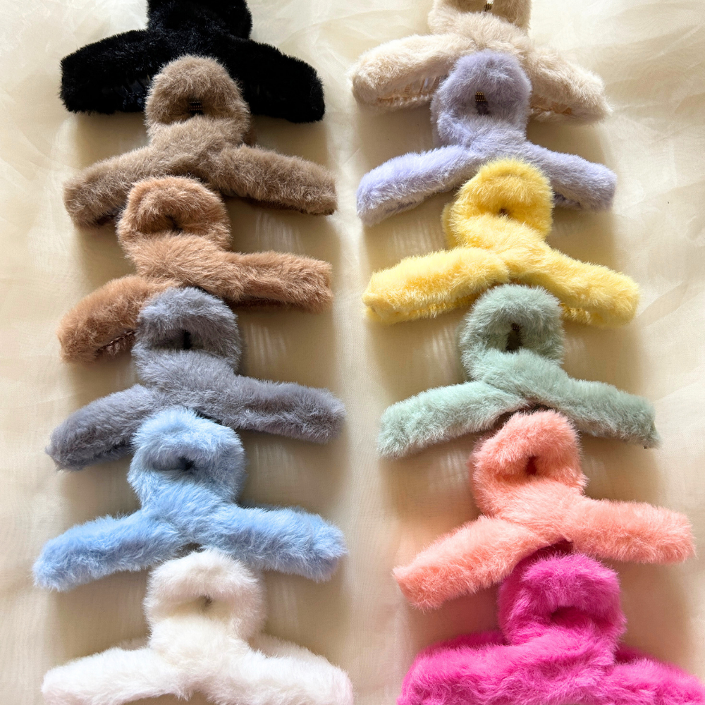 Grey Fur Claw Clip