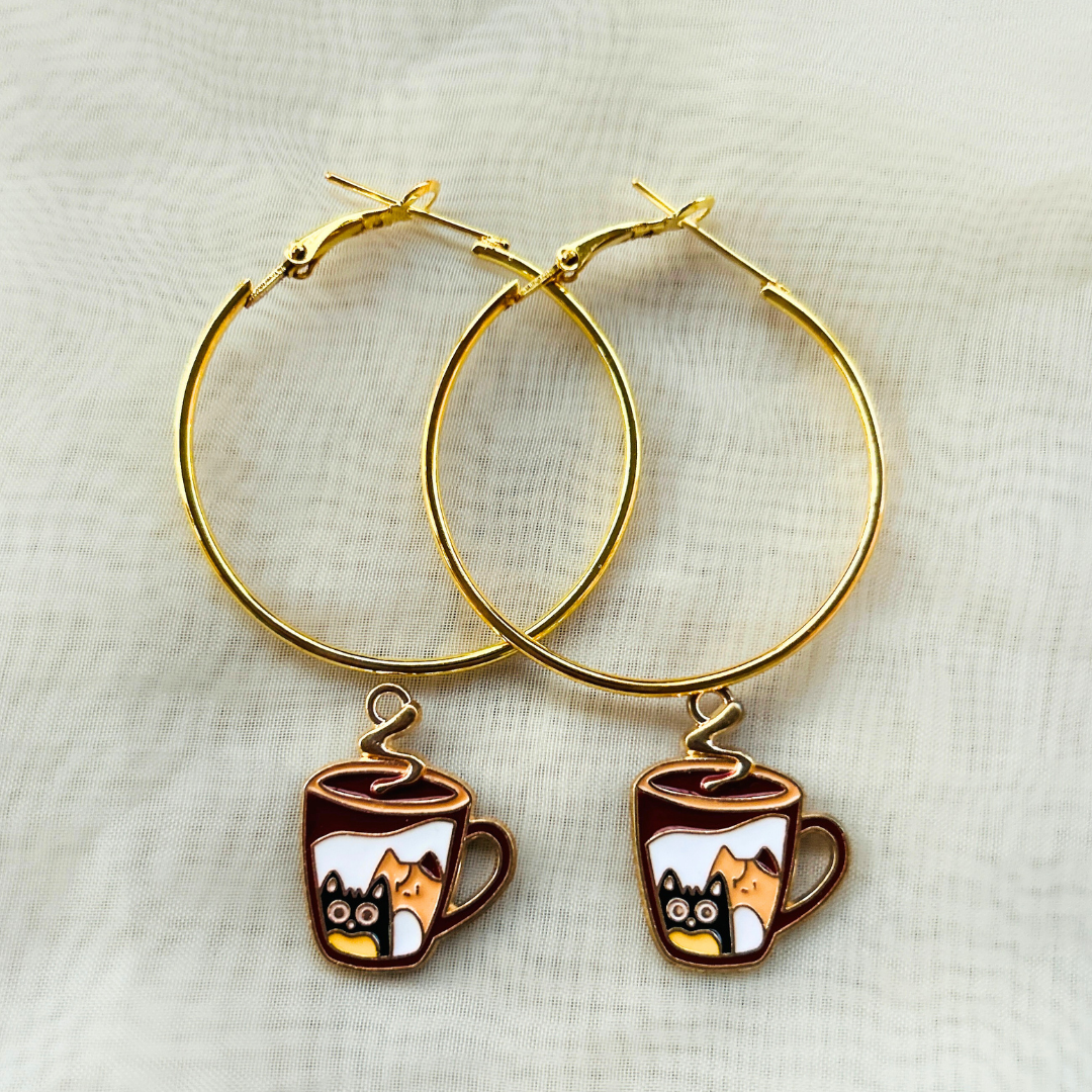 Cats in a Cup Hoop earrings