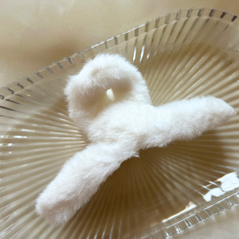 White Fur Claw Clip