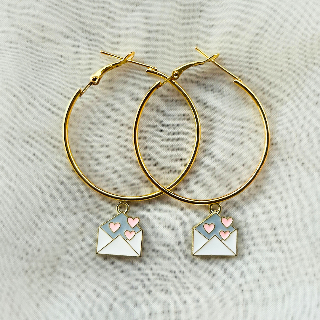 Envelope of Hearts Hoop Earrings