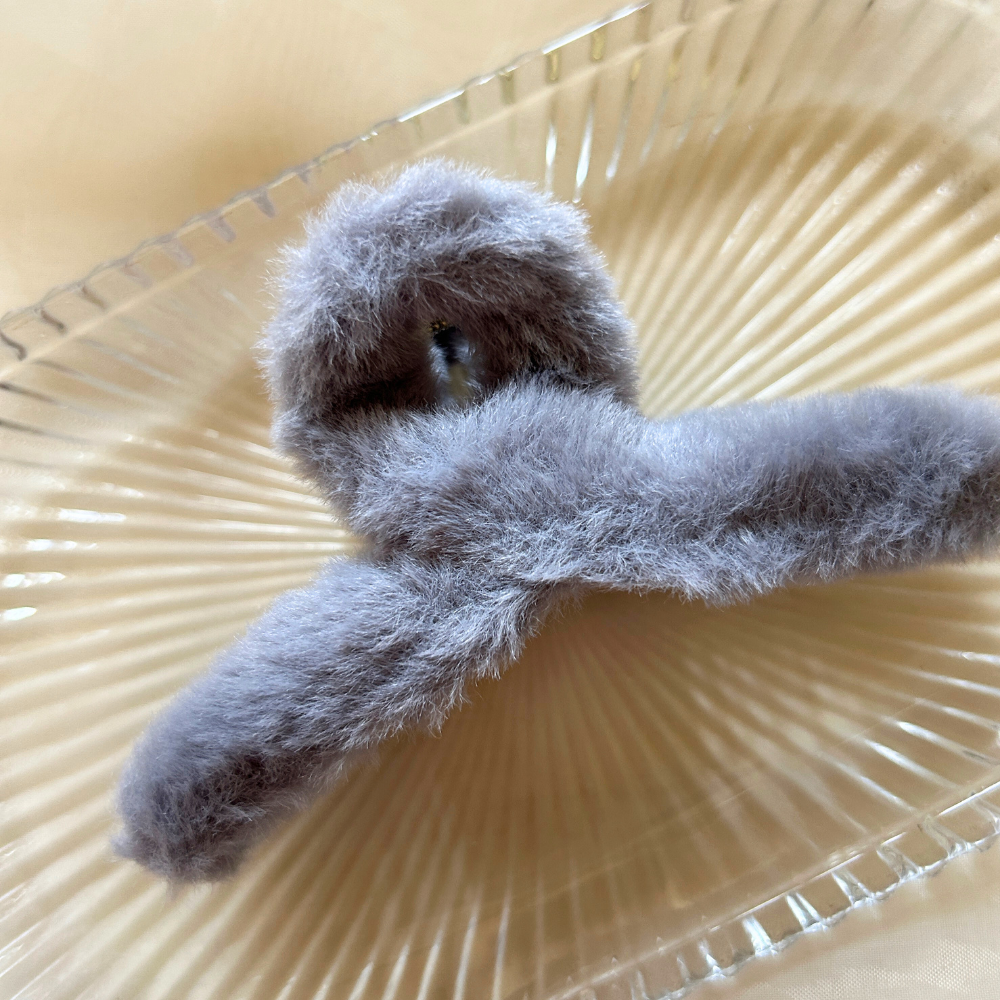 Grey Fur Claw Clip