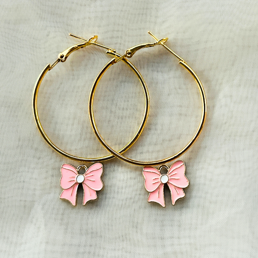 Pink Bow Hoop Earrings