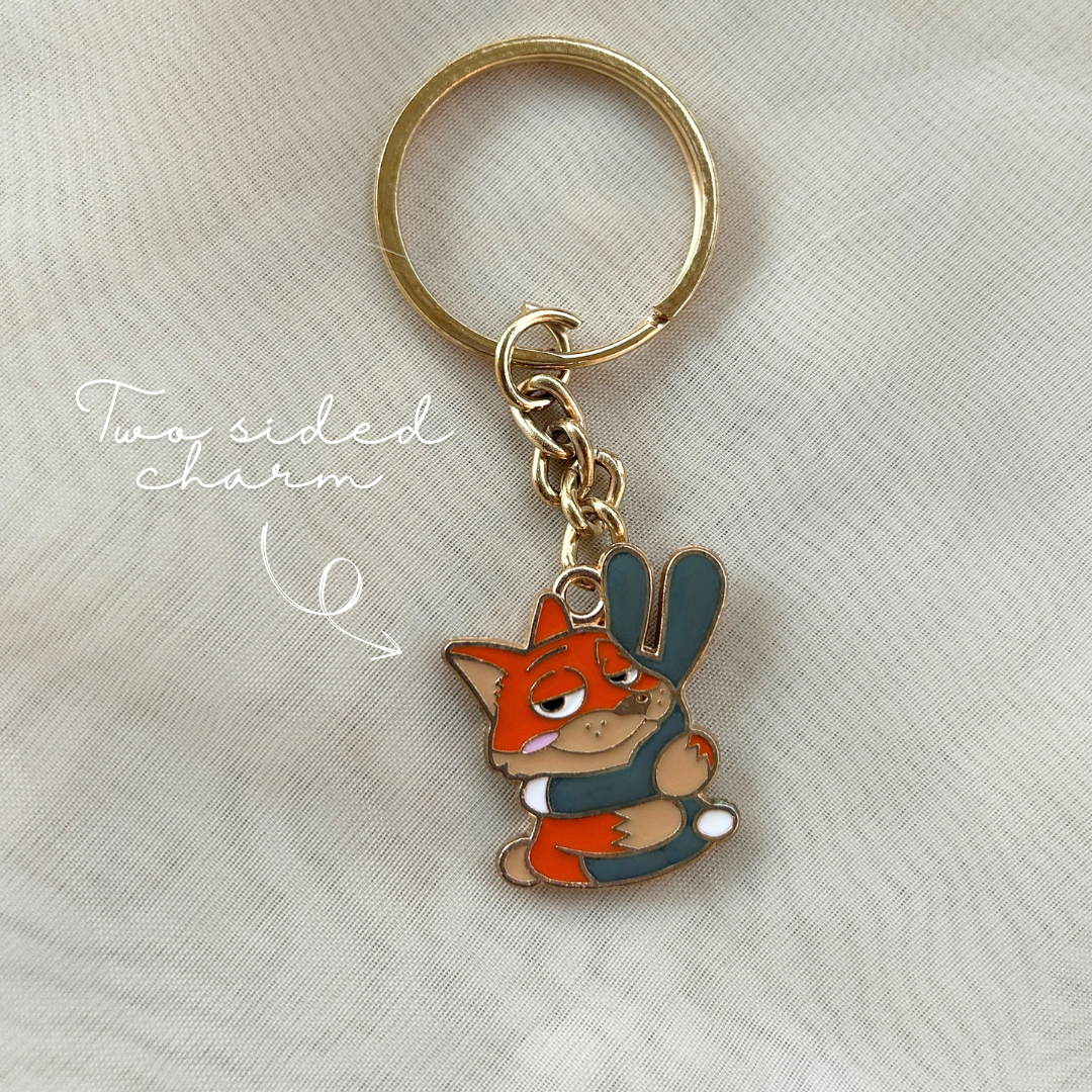 Zootopia Fox and Rabbit Two Sided Charm Keychain