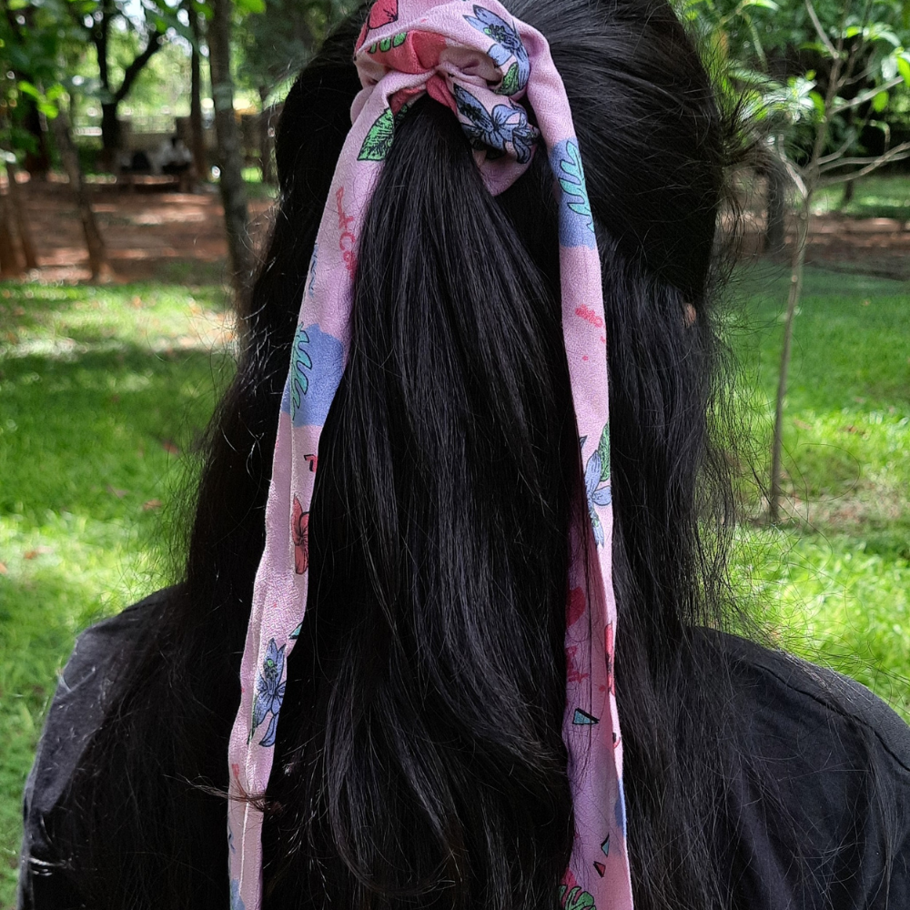 Pink Prints Tail Scrunchie / Tail Scrunchie / Bowknot Scrunchie