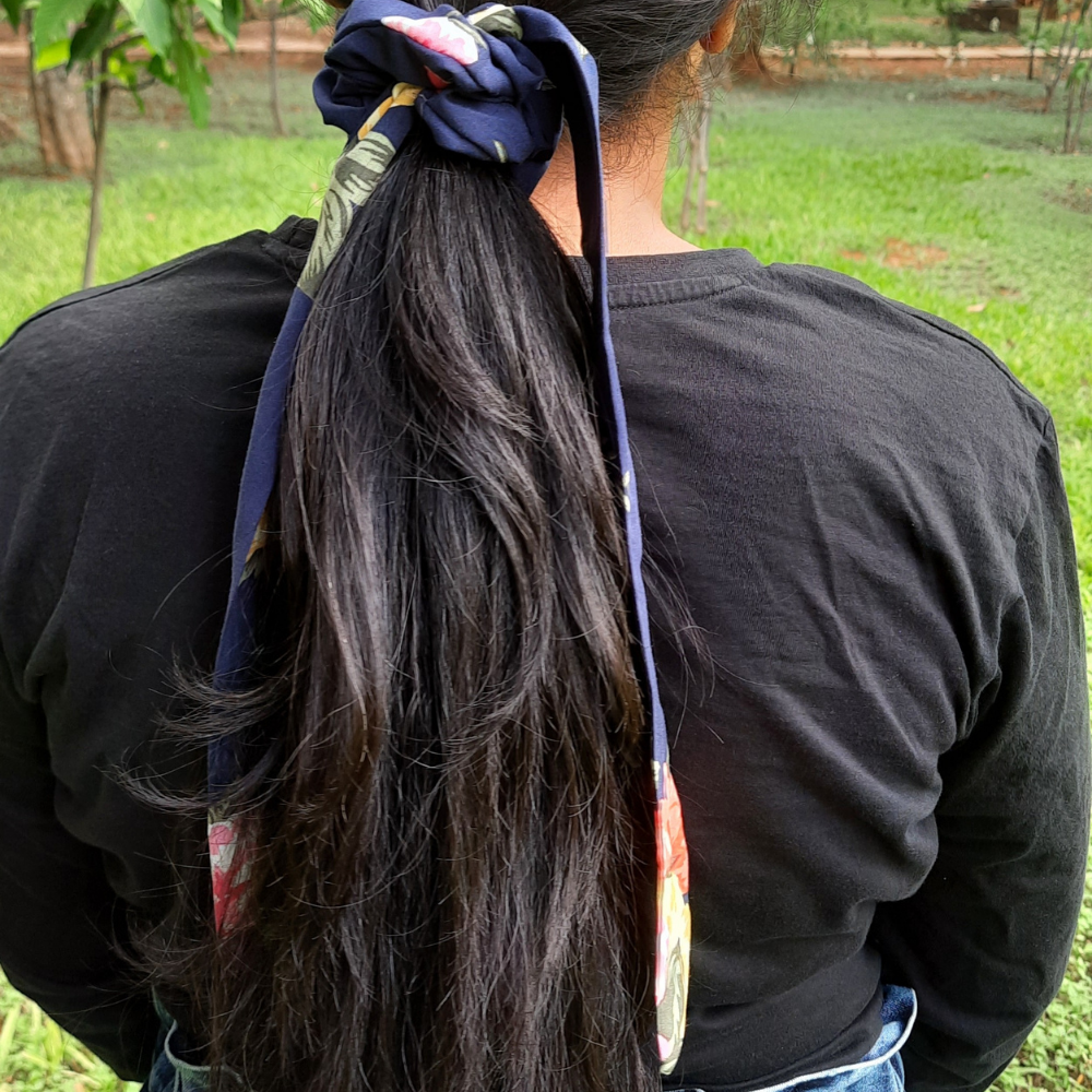 Blue Floral Prints Scarf Scrunchie / Tail Scrunchie / Bowknot Scrunchie