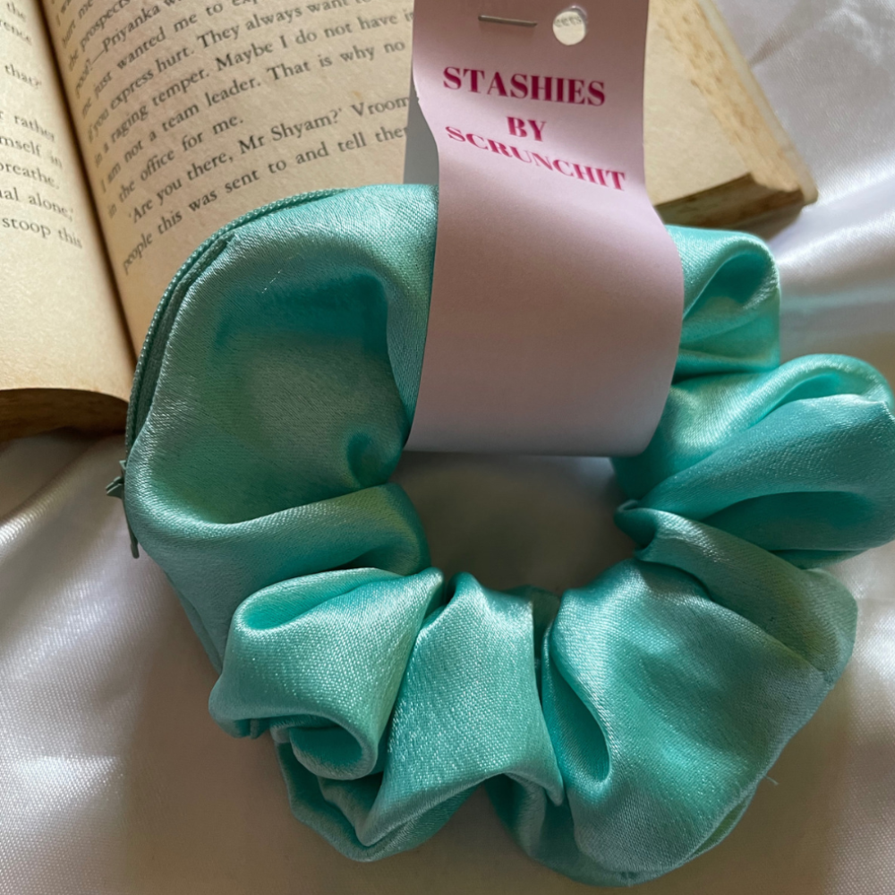 Aqua Blue Zipper Scrunchie