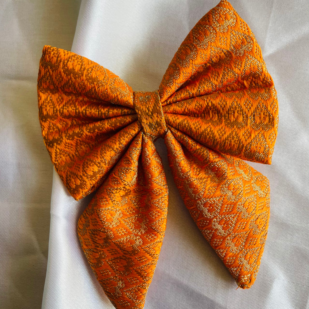 Yellow Ethnic Print - Pigtail Bow