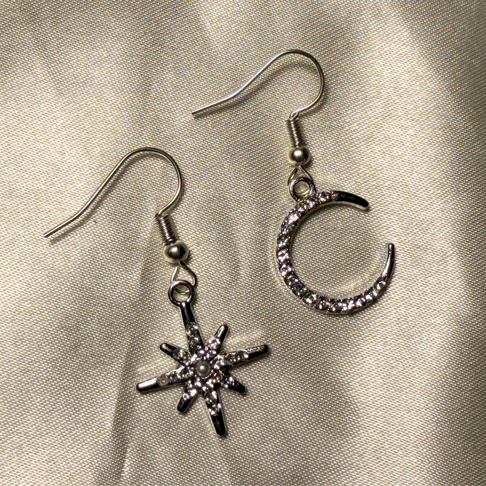 Sun and Moon Mismatched Earrings - Silver