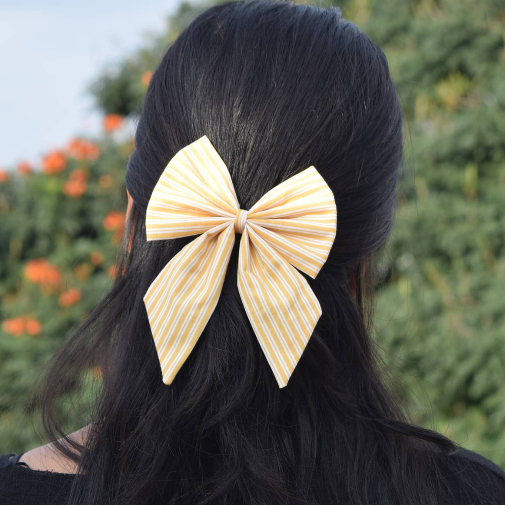 Yellow Stripes - Pigtail Bow