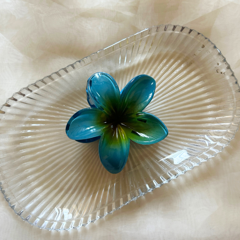 Deep Blue Flower Claw Clip - Medium