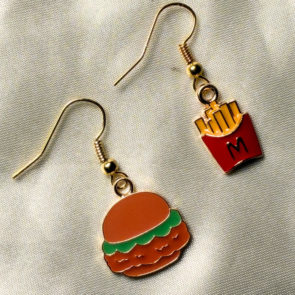 Mismatched Burger and Fries Earrings