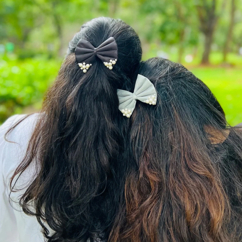 Grey Pearl Hair Bow