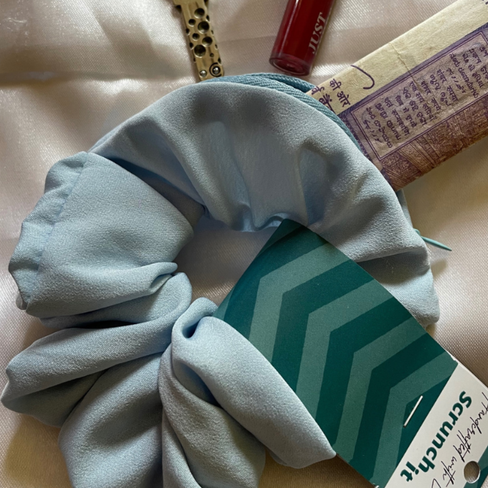 Baby Blue Zipper Scrunchie