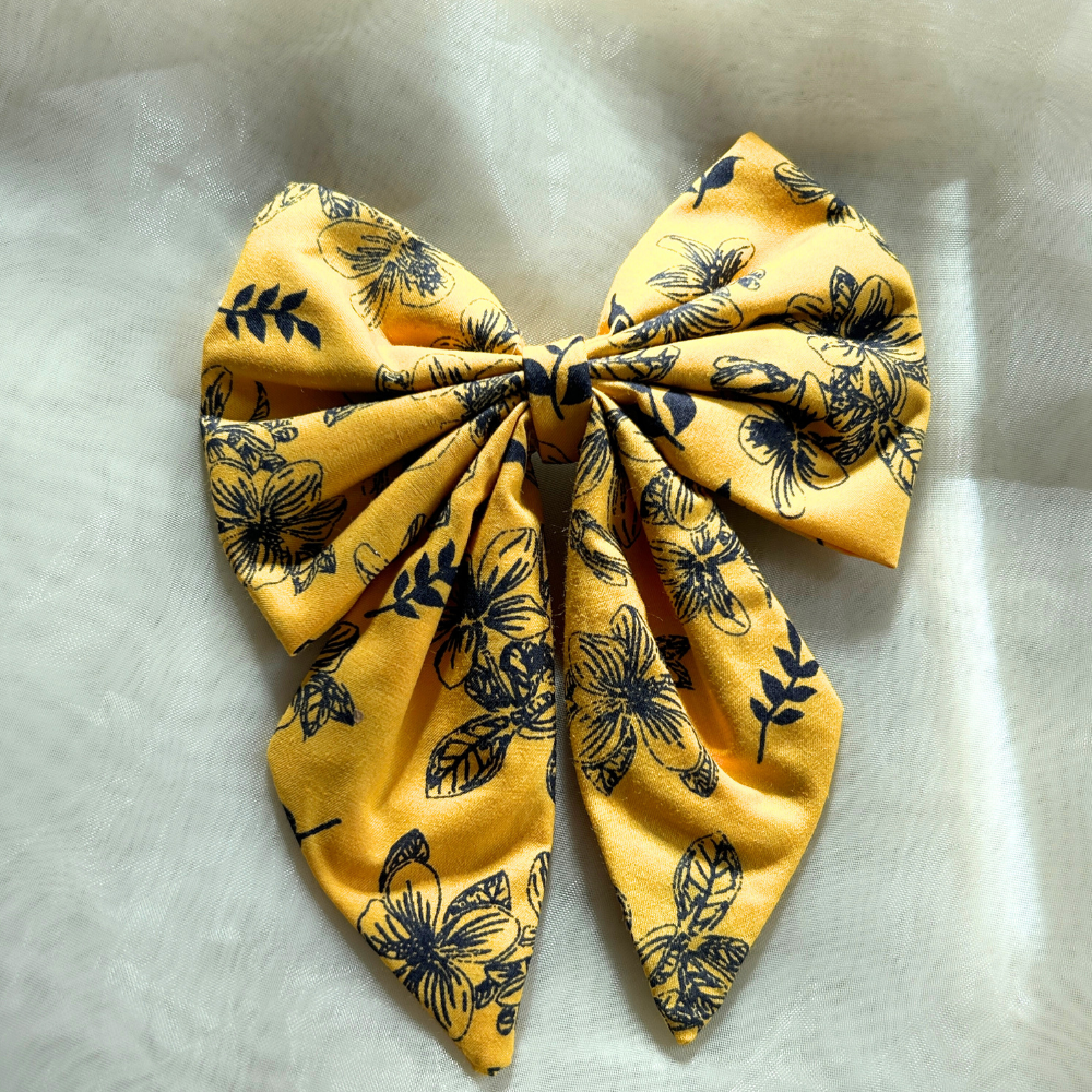 Yellow Prints Pigtail Bow