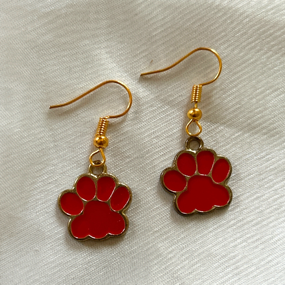 Paw Earrings - Red