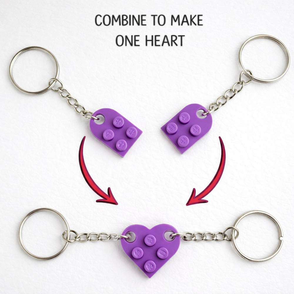 Lego Heart Couple Keychain - Set of 2 Keychains (Purple)