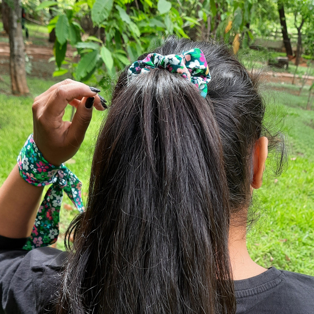 Green Floral Printed Scrunchie