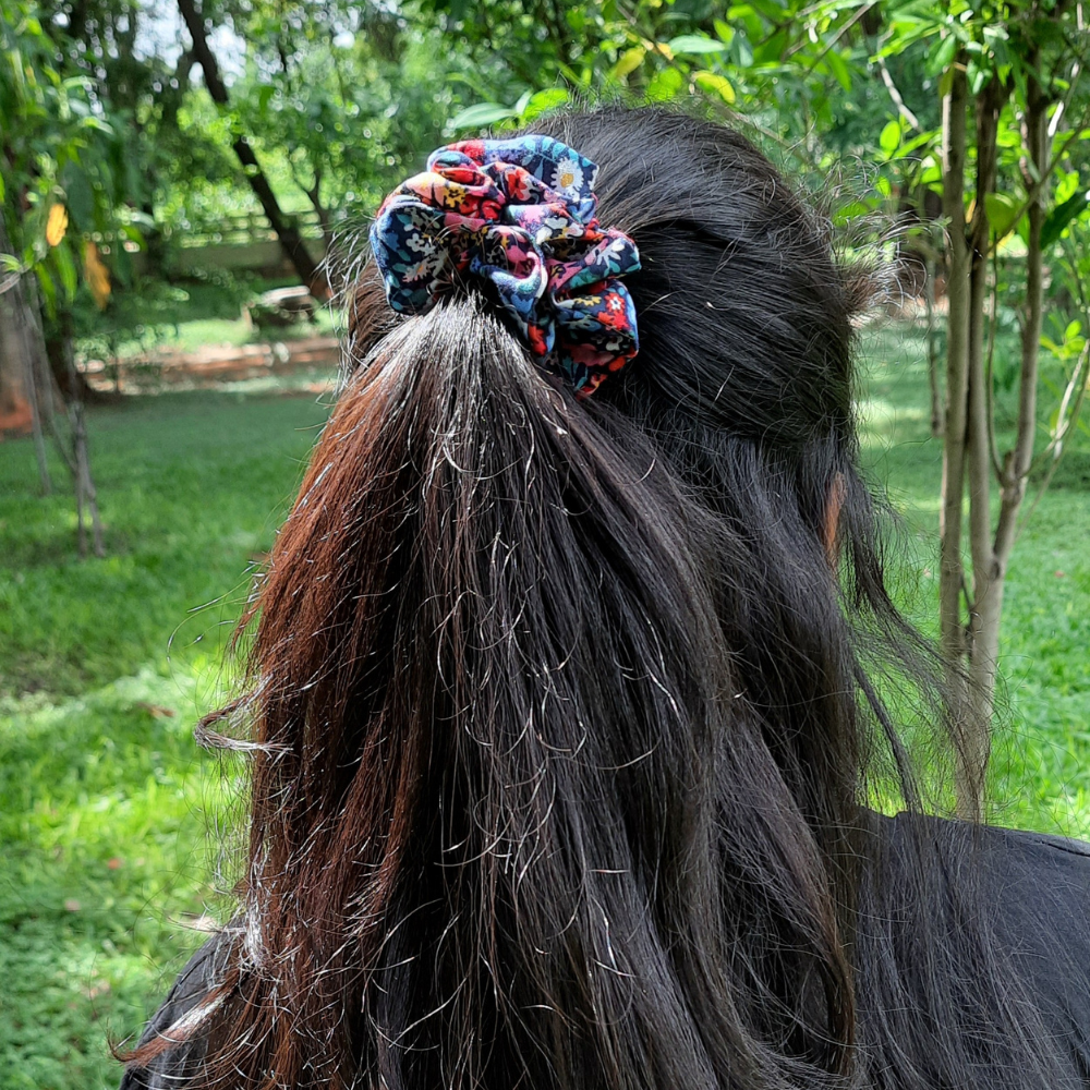Blue Floral Print Scrunchie