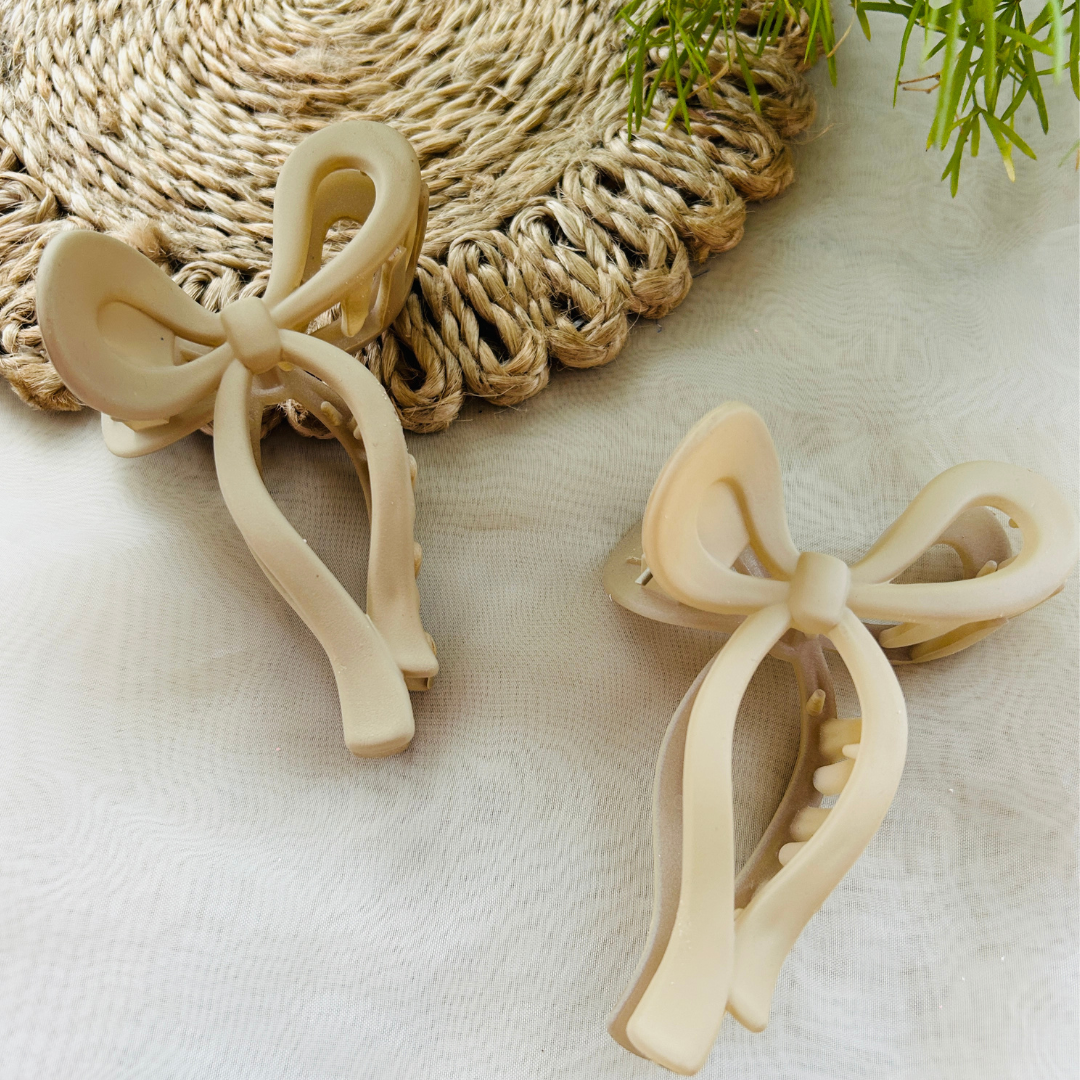 Bow Claw Clip - Large - Beige