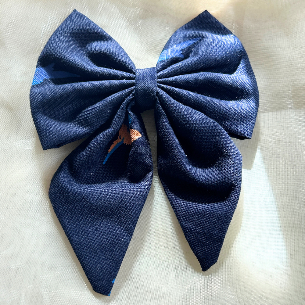 Blue Pigtail Bow