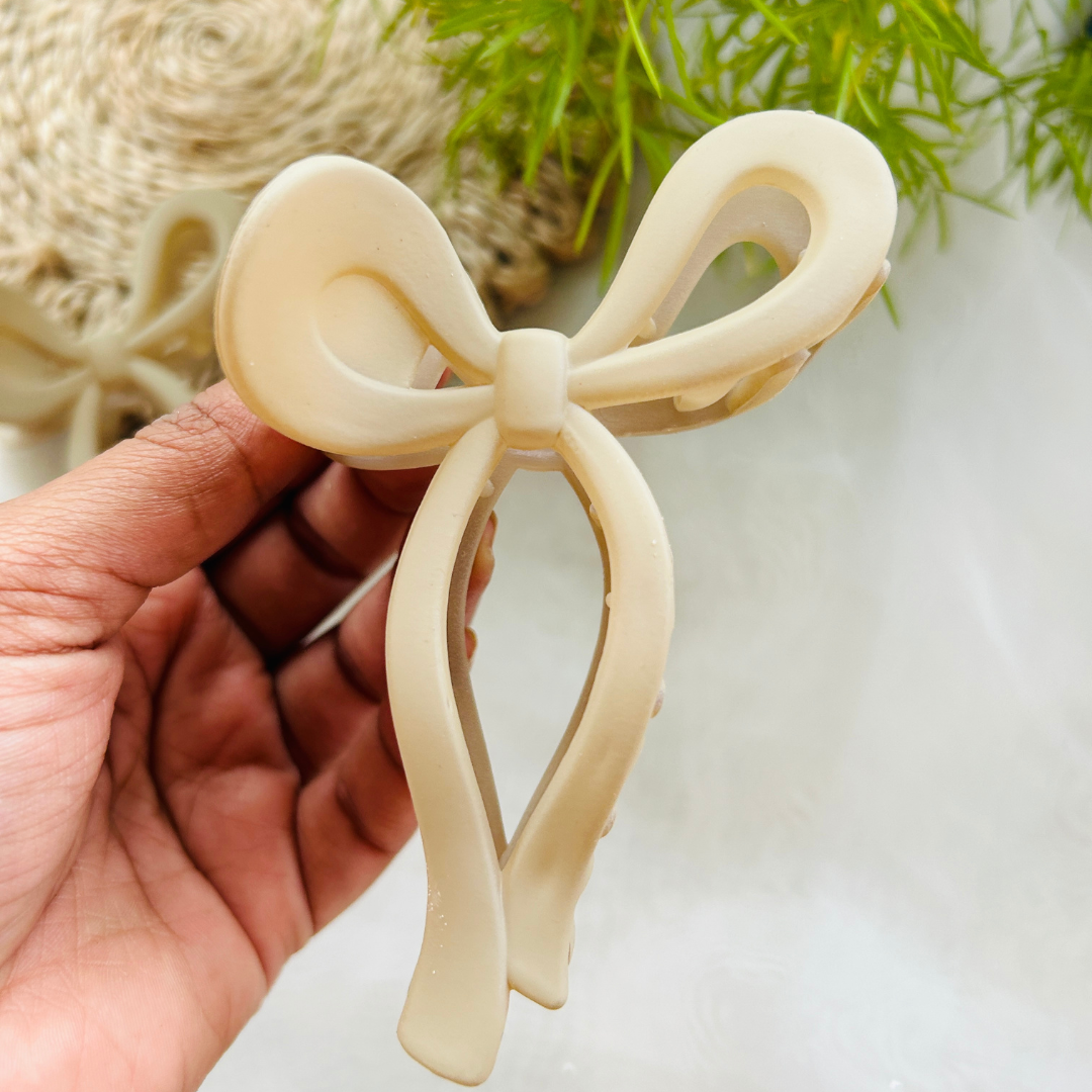 Bow Claw Clip - Large - Beige