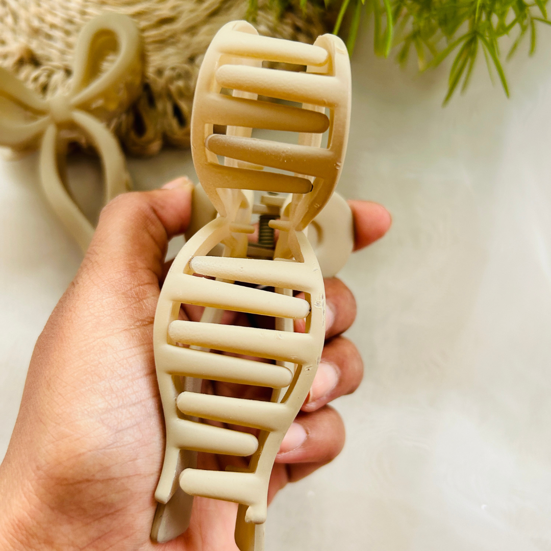 Bow Claw Clip - Large - Beige