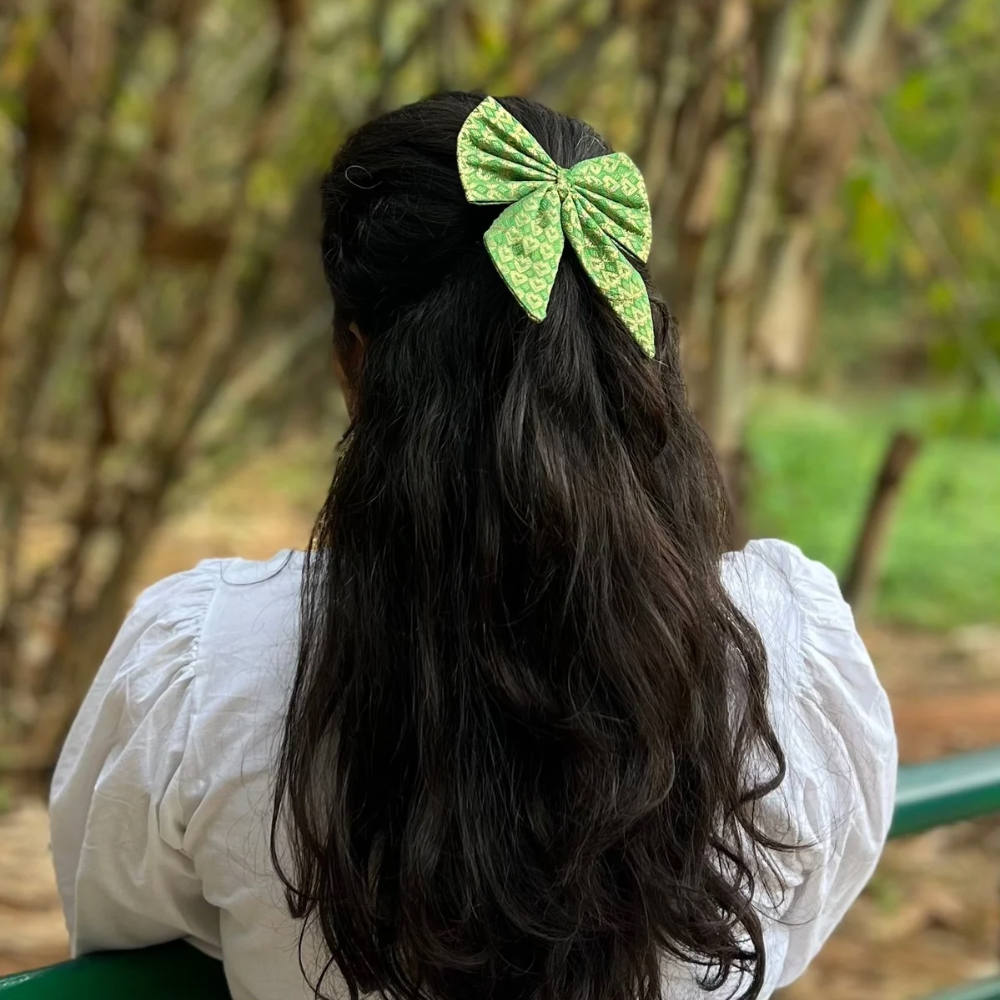 Green Ethnic Bow - Pigtail Bow