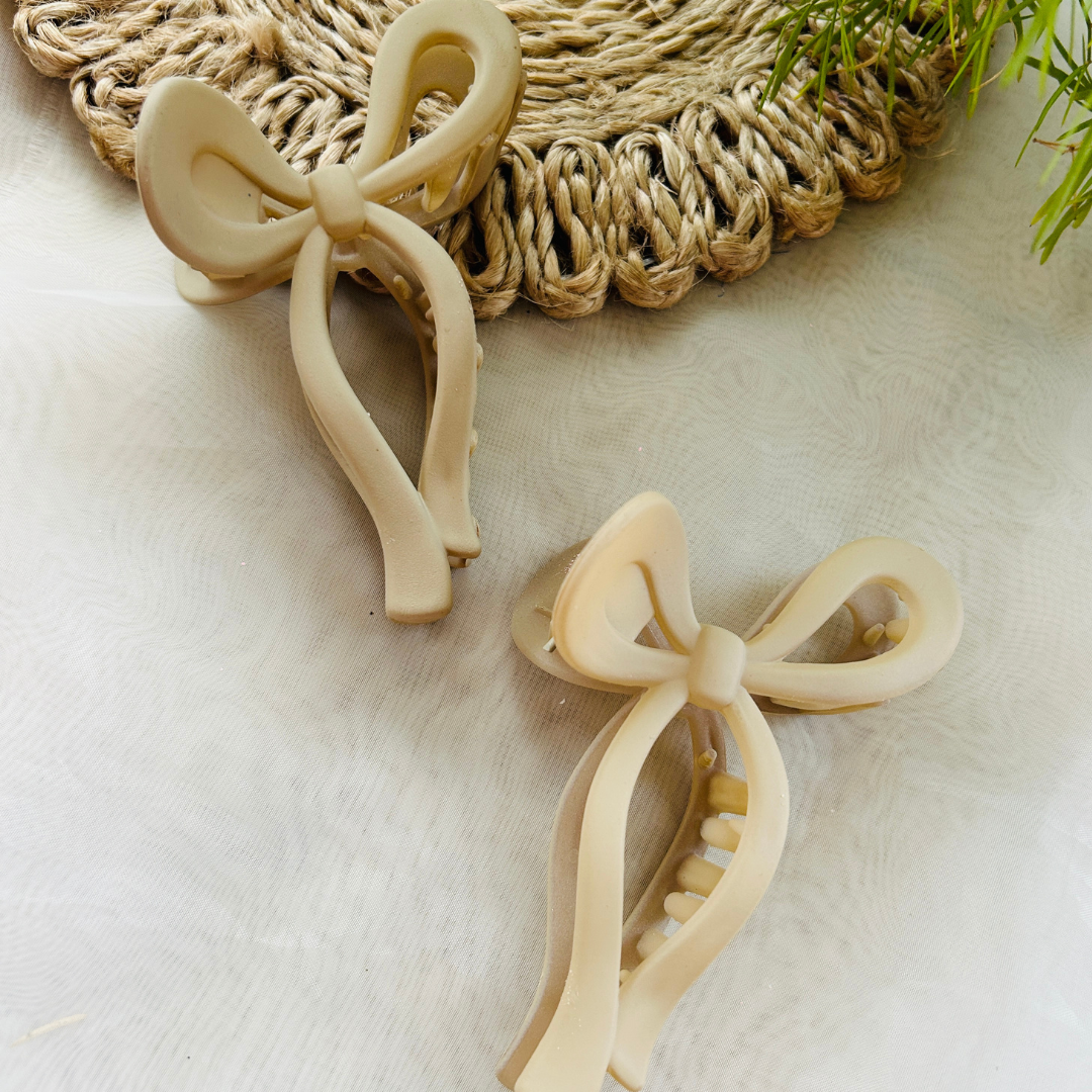 Bow Claw Clip - Large - Beige