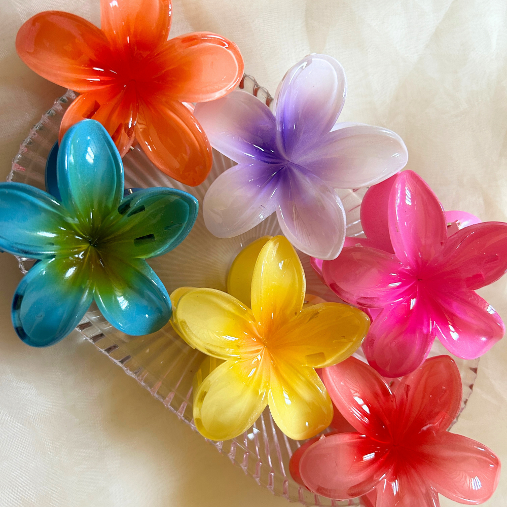 Deep Blue Flower Claw Clip - Medium