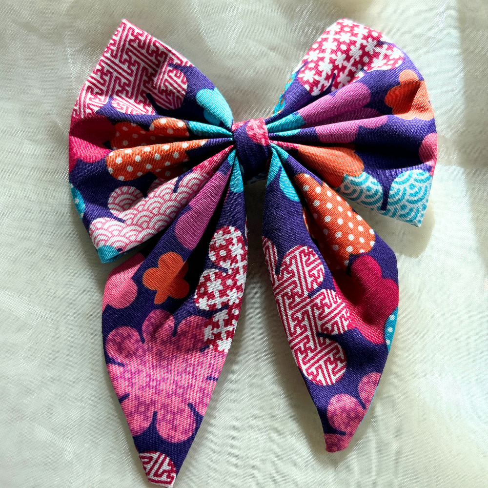 Blue and Pink Prints Pigtail Bow