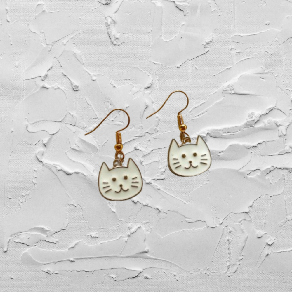 White Cat Earrings