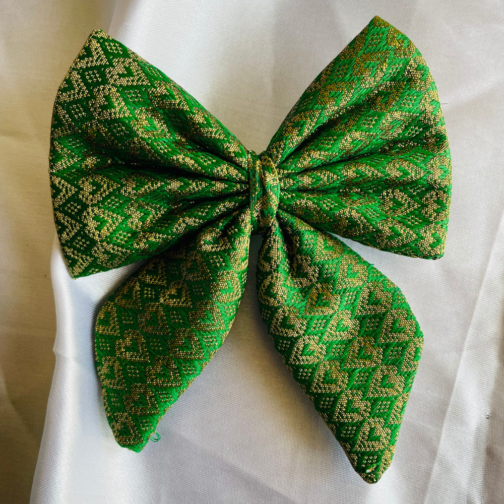Green Ethnic Bow - Pigtail Bow
