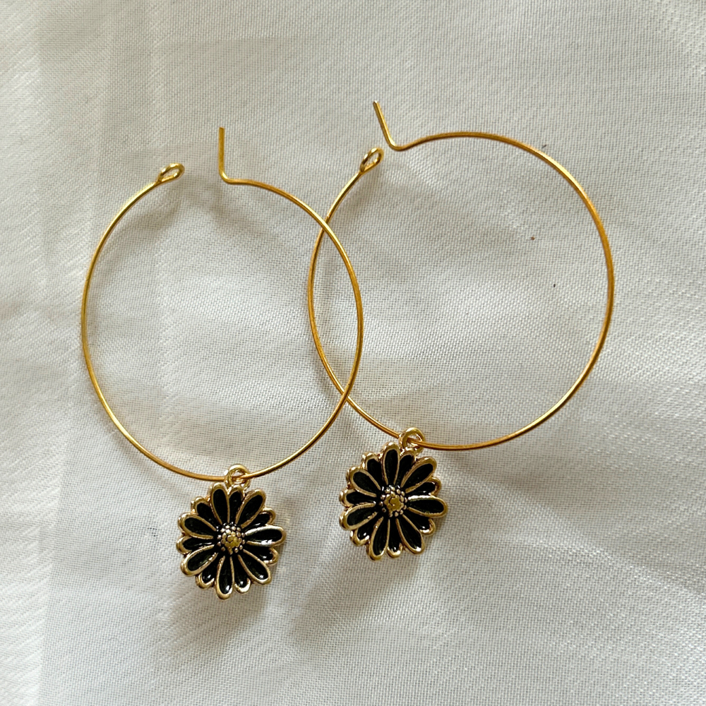 Mini Flower Hoop Earrings - Black