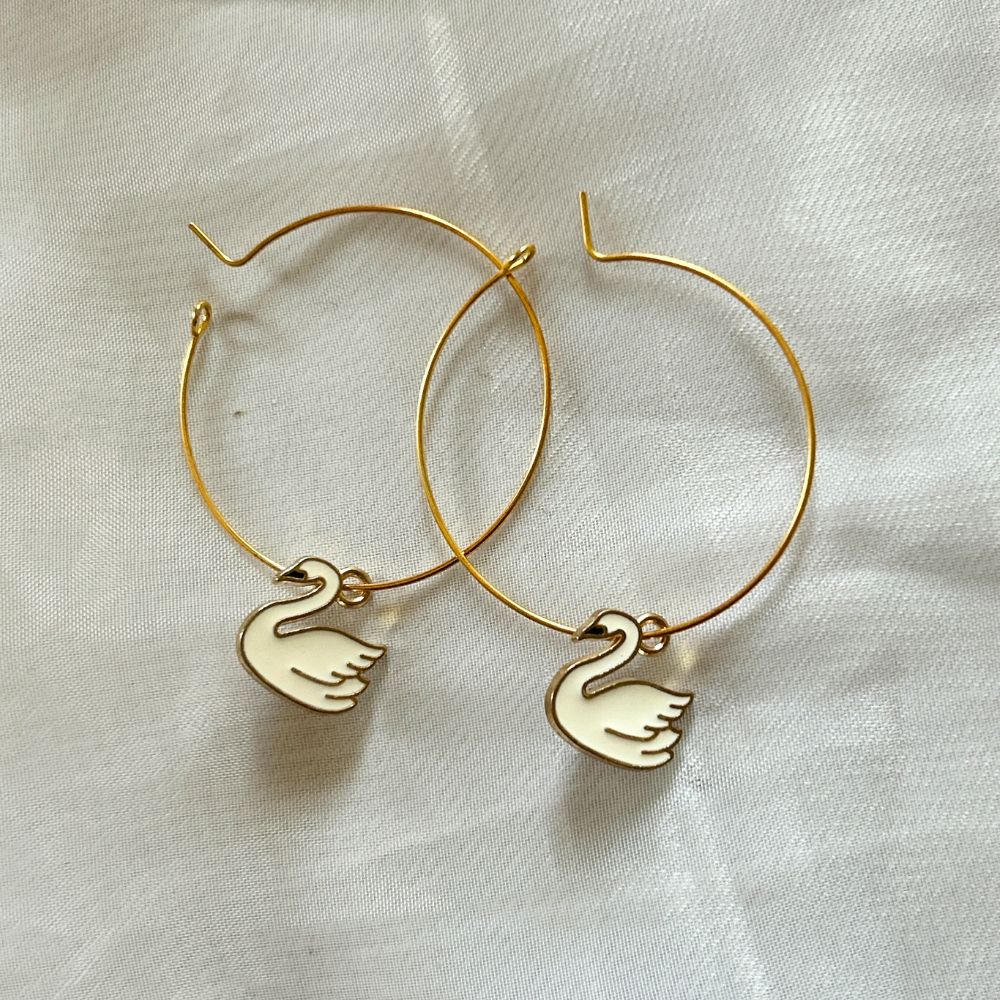Swan Hoop Earrings - White