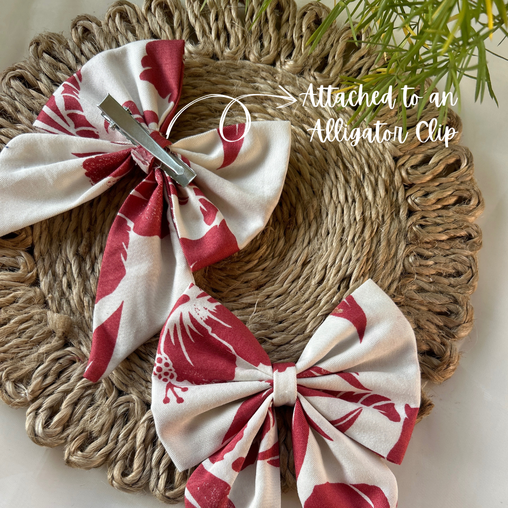 Maroon and White Pigtail Bow