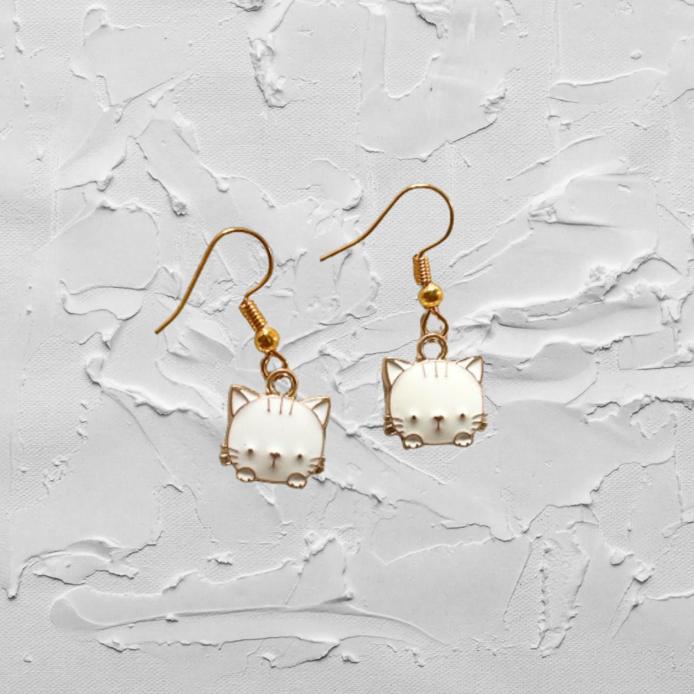 White Mini Cat Earrings