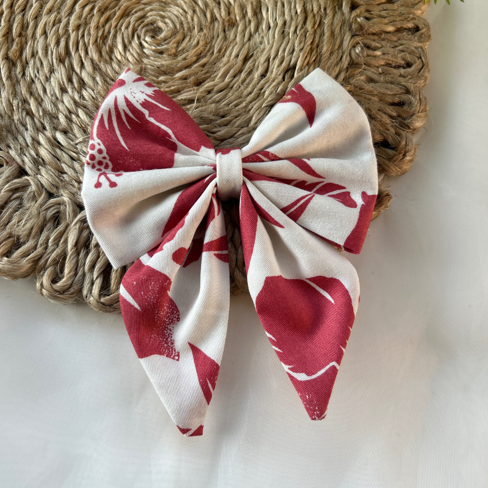 Maroon and White Pigtail Bow