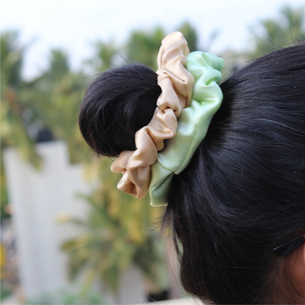 Coffee - Brown Satin Scrunchie