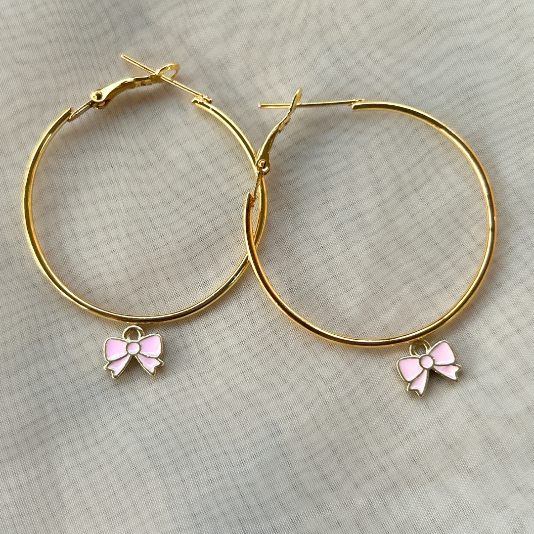 Mini Bow Hoop Earrings - Pink