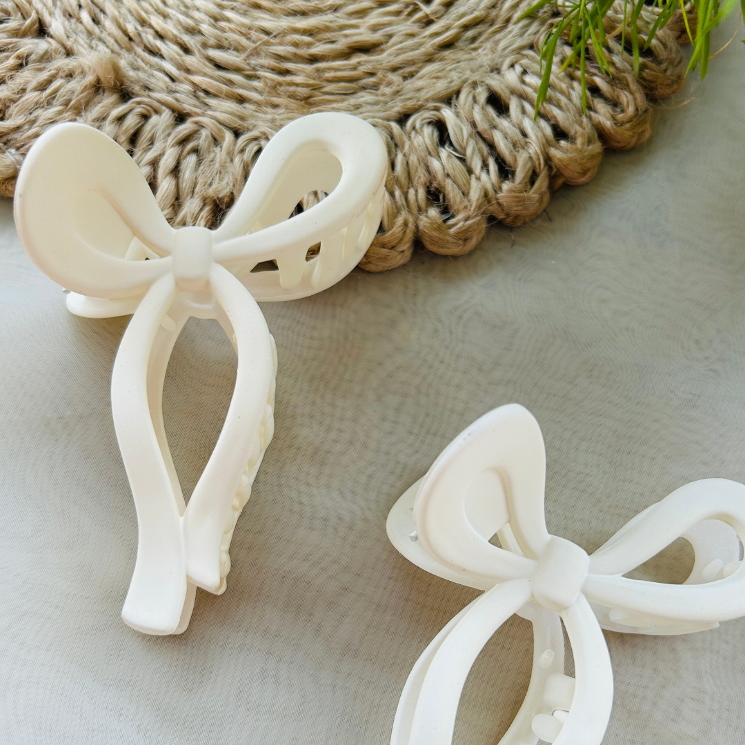 Bow Claw Clip - Large - Beige
