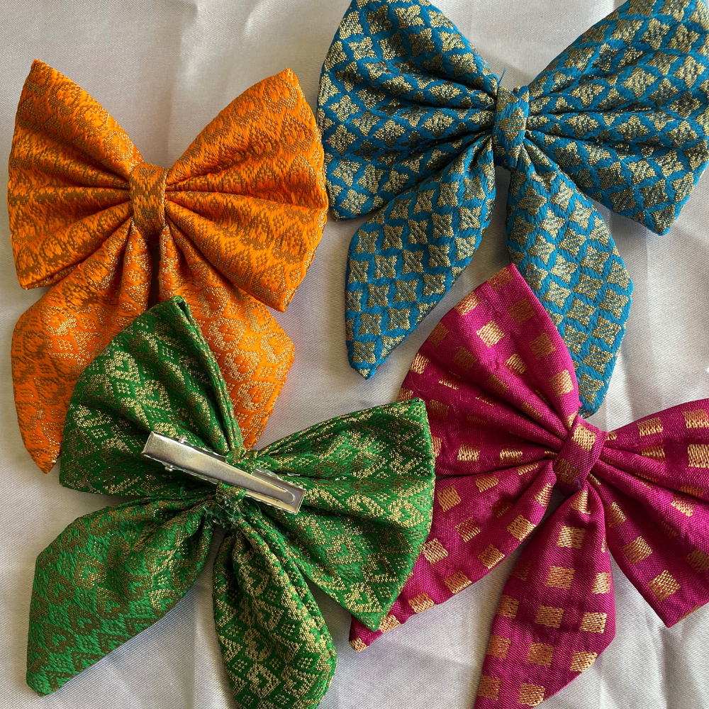 Yellow Ethnic Print - Pigtail Bow