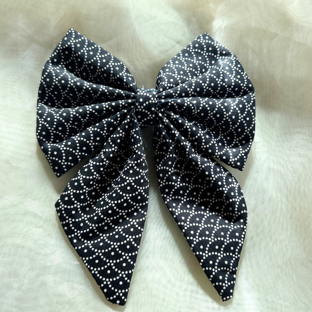 Blue Black Pigtail Bow