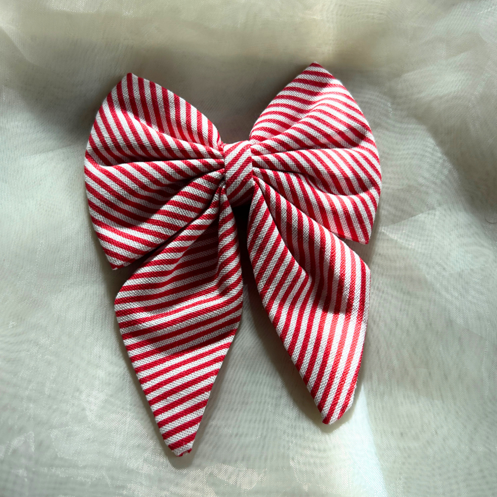 White and Red Prints Pigtail Bow