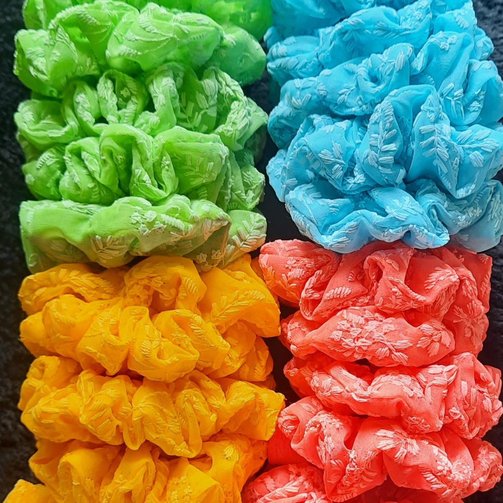 Green Chikankaari Scrunchie
