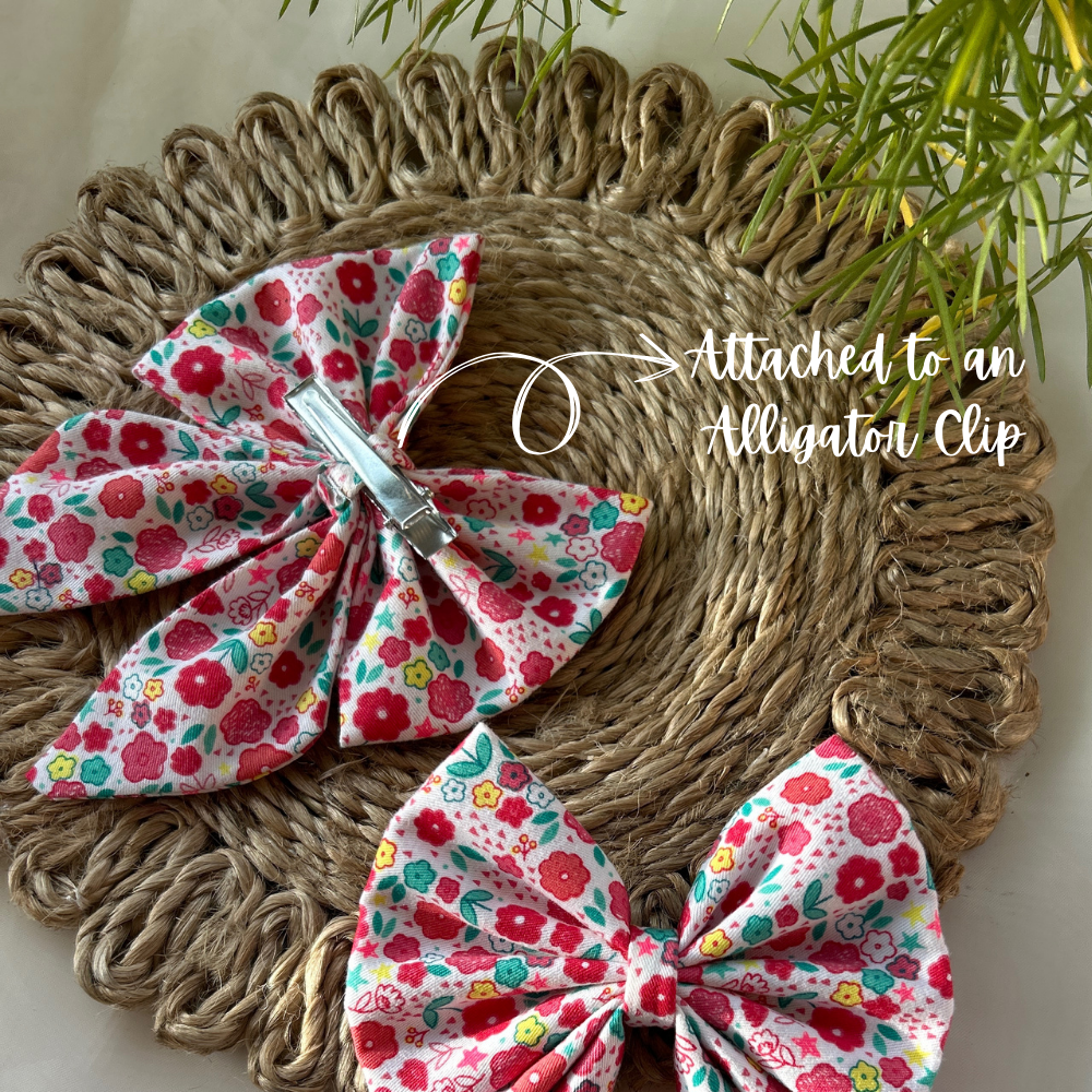 White Floral Prints Pigtail Bow
