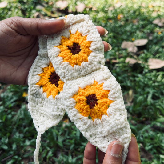 Crochet Sunflower Headband - White